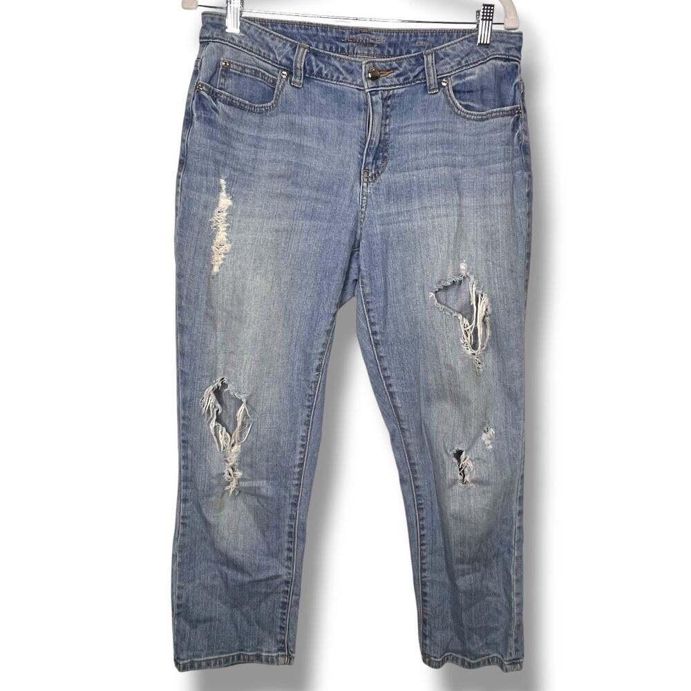 Jennifer Lopez Capri Distressed Light Wash Denim Jeans 10